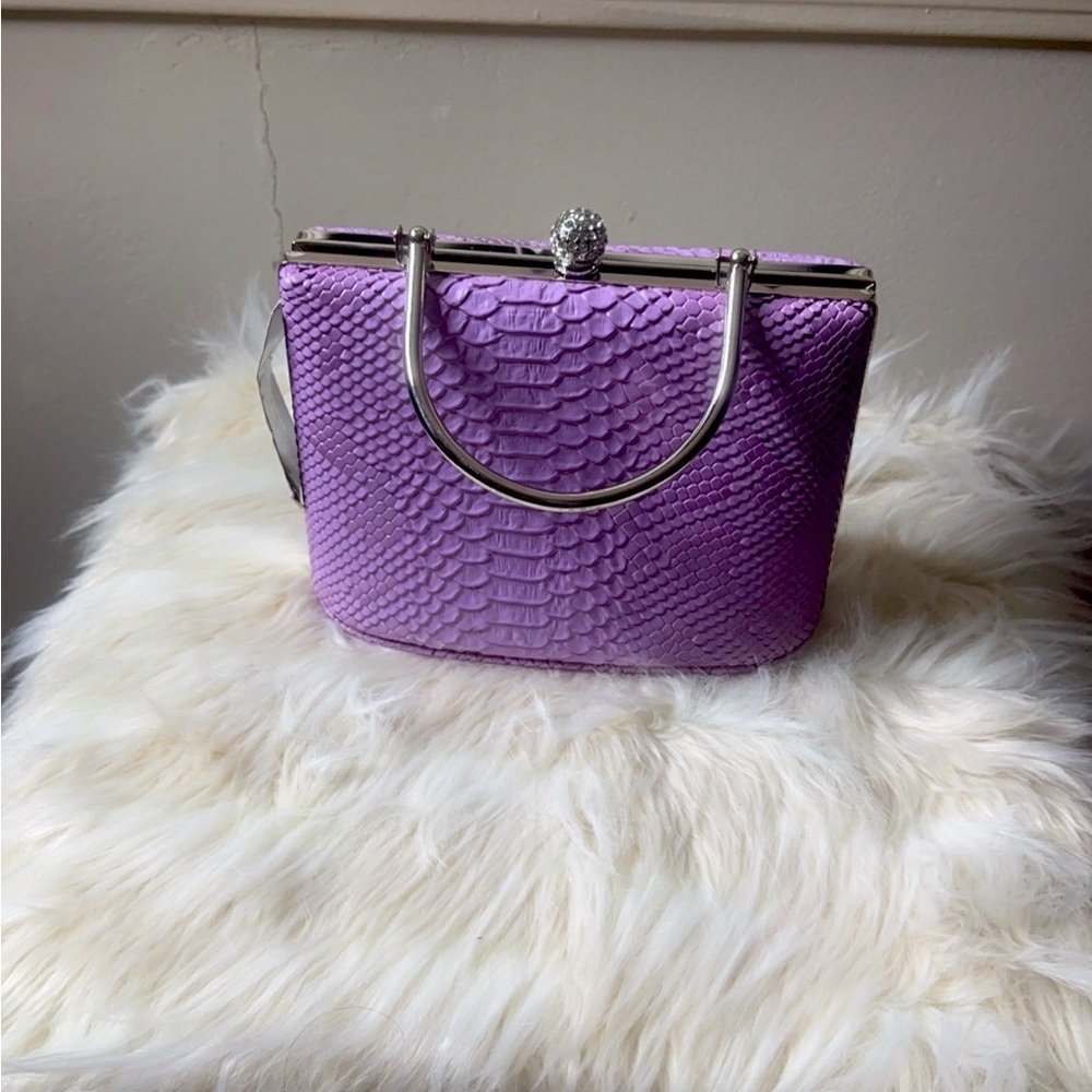 lavender animal print clutch bag